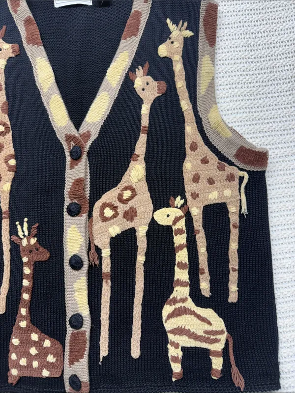 Vintage Bellepointe Black Knit Giraffe Button Vest Size M - Image 7
