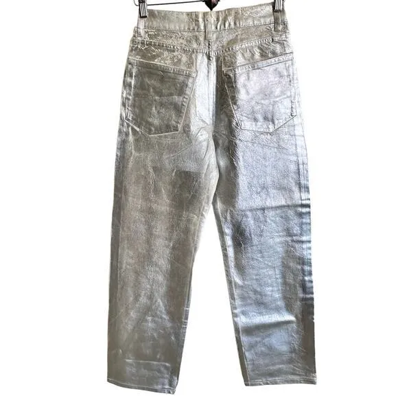 Zara mid‎ rise boyfriend jeans metallic silver jeans size 4 NWOT - Image 3