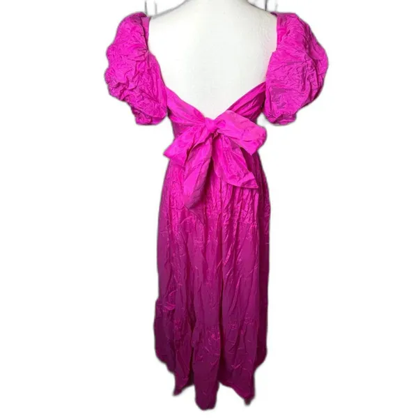 Abercrombie & Fitch Emerson Drama Bow-Back Pink Maxi Dress Tiered Size XS - Image 5