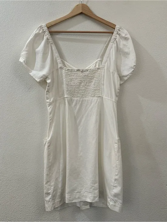 Madewell Linen-Cotton Puff-Sleeve Mini Dress in‎ Lighthouse Size 6 - Image 9