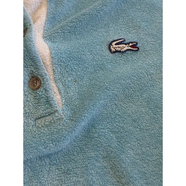 Vintage Lacoste Women's Terry Cloth Polo Shirt Blue Small Y2K Textured - Image 5