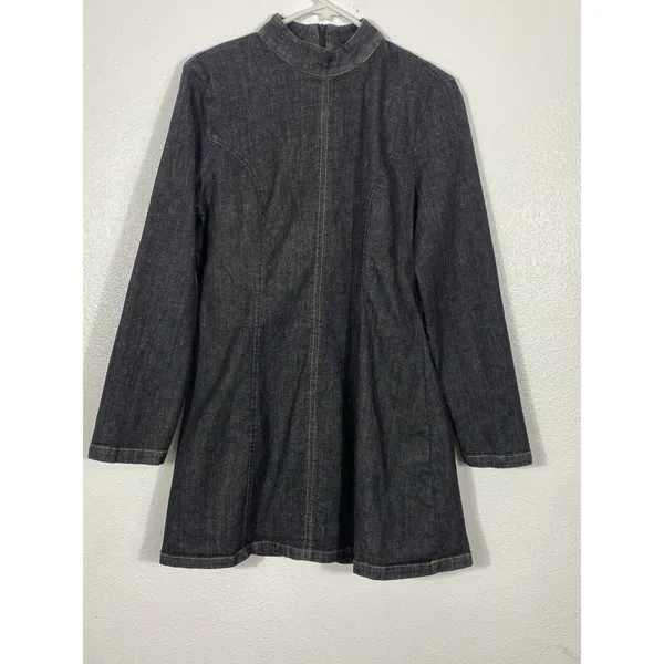 Zara Black Long-Sleeve Mini Dress with High Neck Size XL 97% Cotton - Image 4