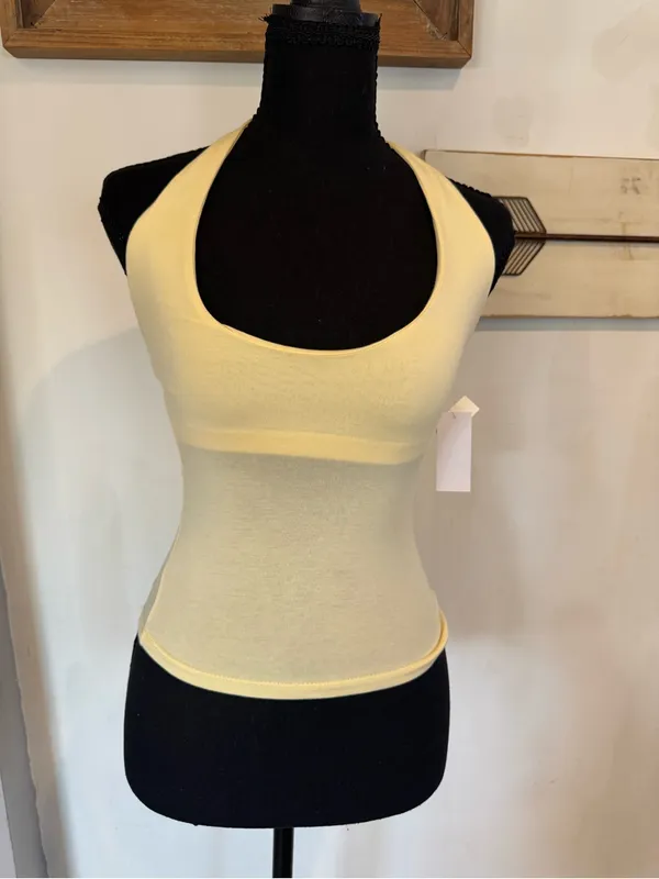 Pink Rose Ribbed Scoop Halter Tank — Cream - Image 2