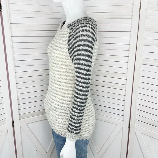 Loft Striped Boucle Knit Pullover Sweater Tan‎ Grey Black XS Colorblock - Image 2