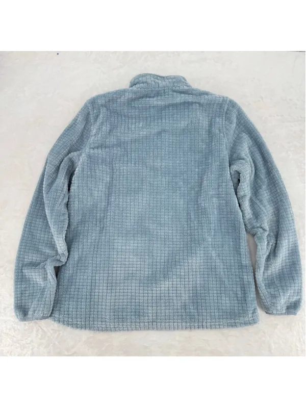 Orvis Pastel Blue Pullover Quarter Snap Mock Neck Pockets Teddy Faux Fur Medium - Image 4