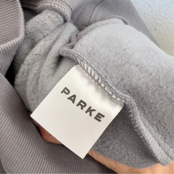PARKE Monochrome Varsity Mockneck Sweatshirt in Stone Gray New - Image 8