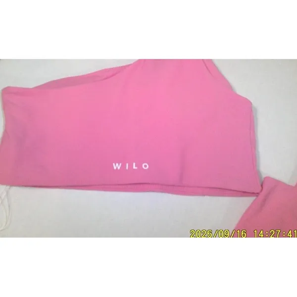 EUC Large Womens WILO Ribbed Pink set Leggings Bra Top one shoulder - Image 2