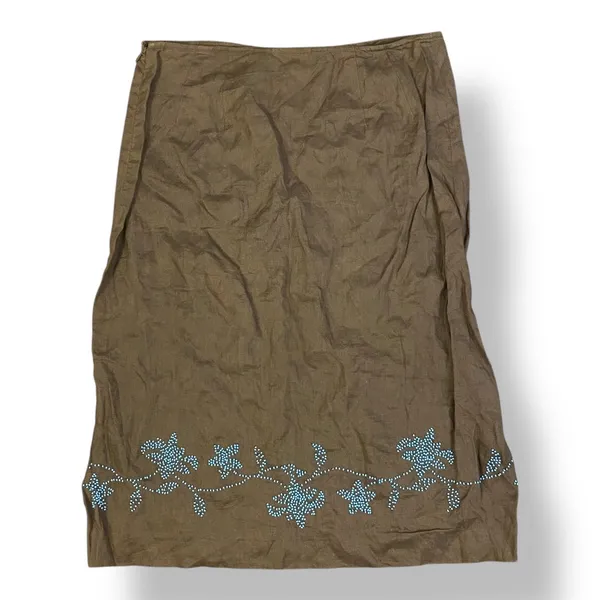 Ann‎ Taylor Loft Linen Beaded Midi Skirt Size 4 Brown Blue Boho - Image 5