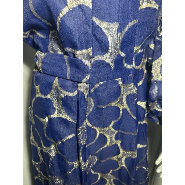 VTG CLIFTON WILHITE 18 Blue Metallic Floral Long Sleeve Gown Couture Dress - Image 11