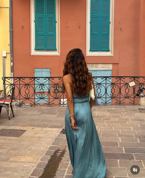 Zara maxi dress boho pleated Teal Evening Gown wedding party cocktail - Image 7