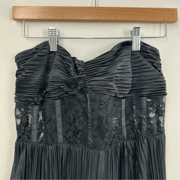 Lulus Black Strapless Lace Corset Pleated Maxi Dress - Image 2