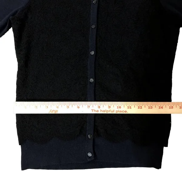 Ann Taylor Cardigan Sweater Womens S Used Navy with Black Lace Front - Image 11