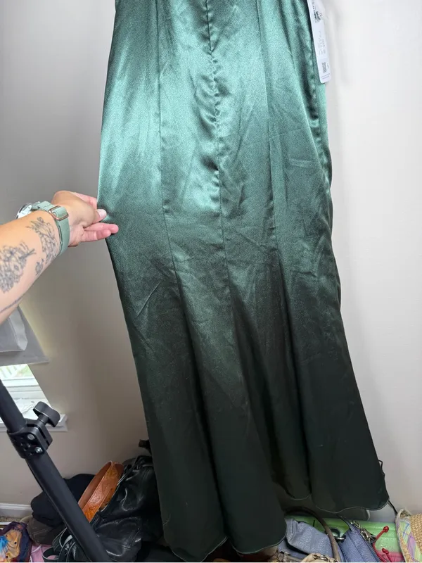 Azazie Shania Satin Bridesmaid Dress Sz 2 Eucalyptus - Image 6