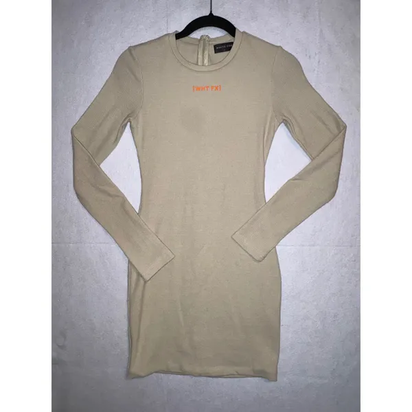 White Fox Still the One Waffle Knit‎ Long Sleeve Bodycon Mini Dress WHT FX Logo - Image 2