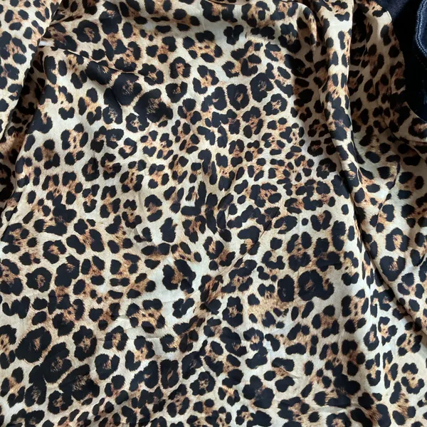 Maeve Anthropologie Dark Denim Gold Button Leopard Print Lined Jacket Size L - Image 8