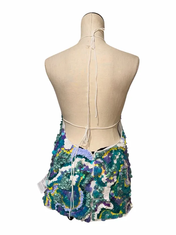 NWT ASOS DESIGN halter embellished mini dress with swirl design sz-6 - Image 4