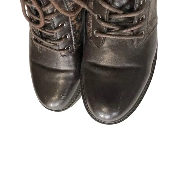 DKNY Women's‎ Size 7.5 M Roselyn Brown Monogram Print Lace Up Combat Boots - Image 9