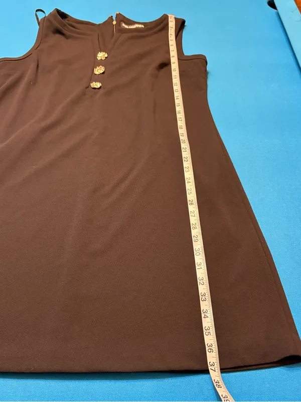 Karl Lagerfeld Black Sleeveless Shift Dress with Gold Floral Buttons - Image 15
