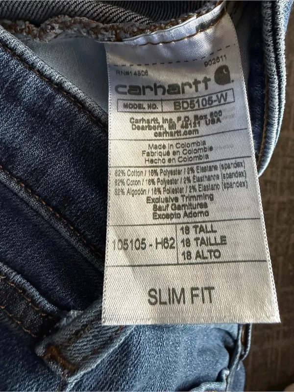 Carhartt Womens Rugged Flex Slim Fit Tapered Leg Jeans Size 18 Tall - Image 3