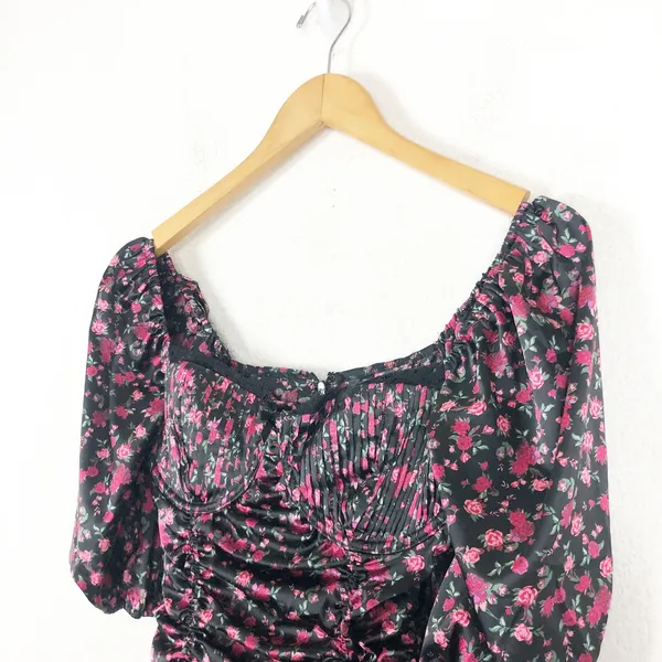 For Love and Lemons Melrose Mini Dress Medium Floral Puff Sleeve Ruched Corset - Image 7