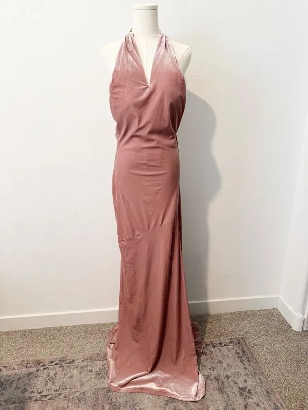 Revelry Athena Dress Size 4 Pink Velvet Halter Criss Cross Gown‎ Maxi Romantic - Image 3
