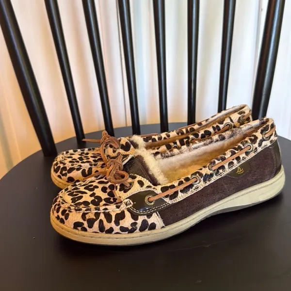 Sperry angelfish leopard Sherpa lined moccasin loafers 8 - Image 5