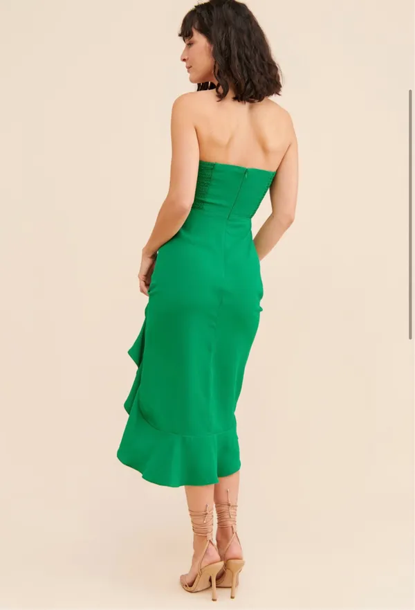 Amanda Uprichard Green Mally Midi Dress with Ruffle - Image 2