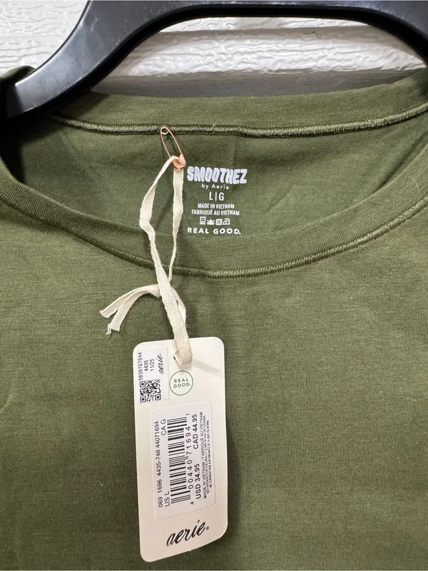 SMOOTHEZ By Aerie Cotton Blend BESTEES Short Sleeve Crew T-Shirt Green Large - Image 2