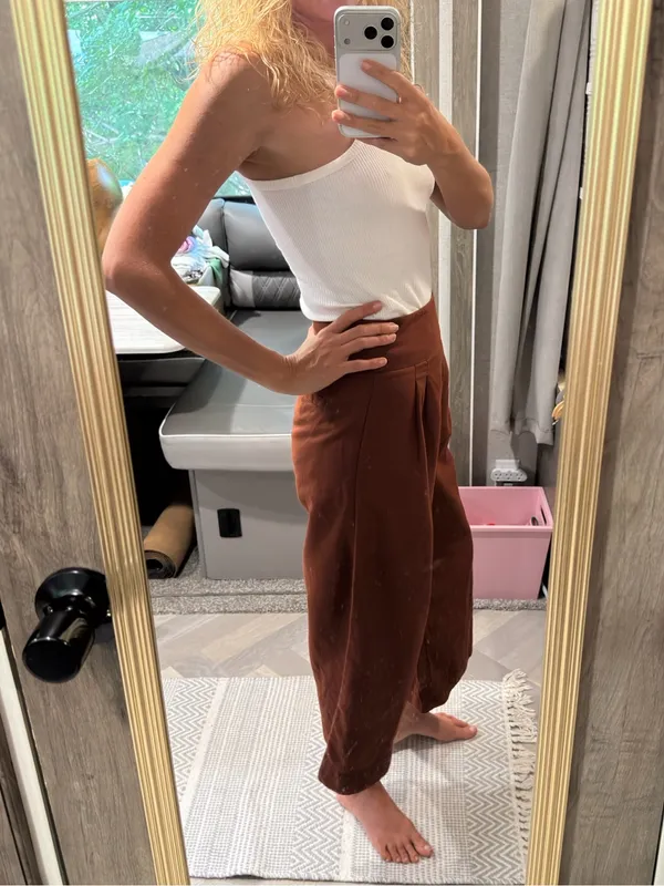 Anthropologie Linen Cotton Button-Trim Wide-Leg Culotte Pants Brown 00 Petite‎ - Image 3