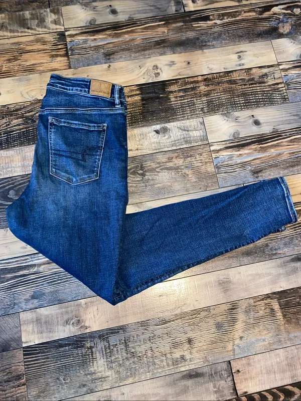 American Eagle Outfitters Distressed Skinny Dark Blue Jeans - Image 2