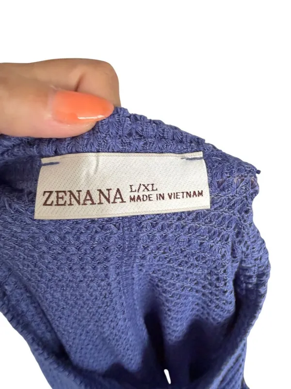 ZENANA Blue Waffle Knit Long Sleeve Size L/XL - Image 7