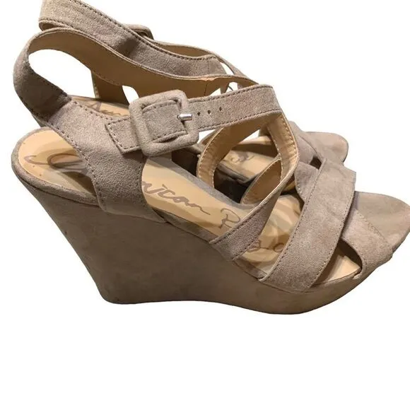 American Rag Wedge Sandals‎ Tan 6 Strappy Faux Suede Platform - Image 7
