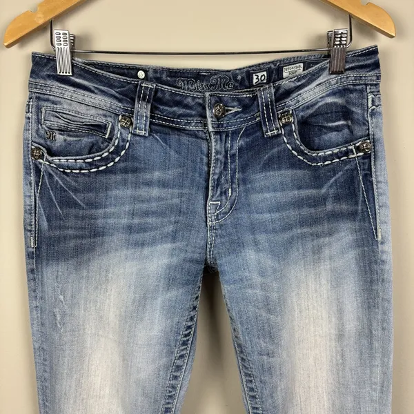Miss Me‎ Boot Jeans 30 Blue Denim Y2K Cross Bling Studded Pockets Stretch Denim - Image 2