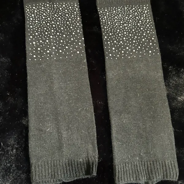 Black Knit Arm/Leg Warmers with Rhinestone Embellishments – Stylish & Cozy - Image 3