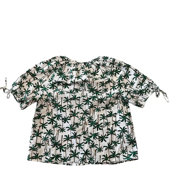 J CREW Palm Trees Tropical Printed Cotton Button Down Puff Sleeve Top Sz Medium - Image 5