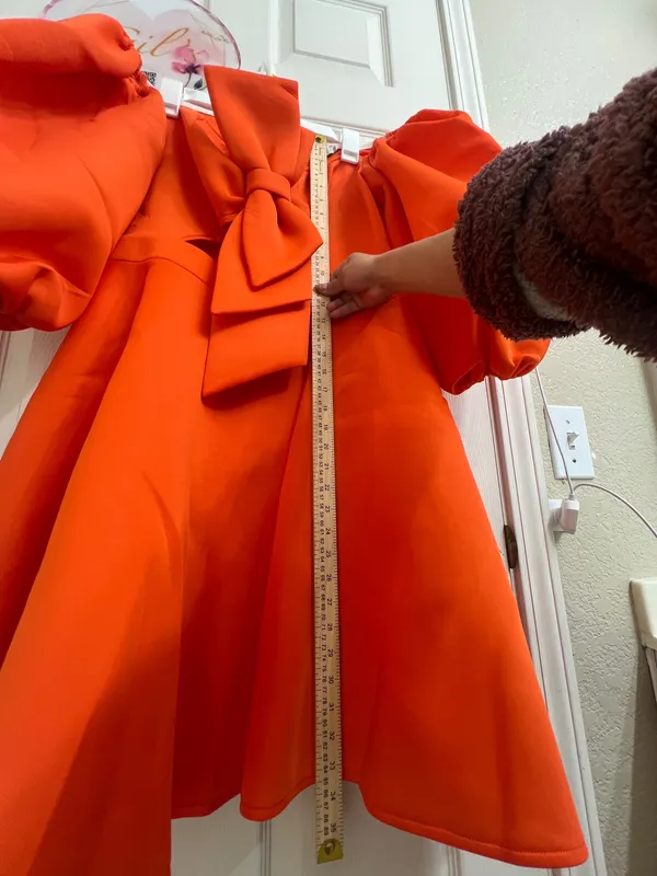 AOMEI vibrant orange off-shoulder dress woth bow - Image 10
