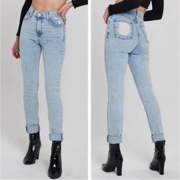 Revice Uptown Stardust High‎ Rise Straight Leg Mom Distressed Denim Jeans - Image 2