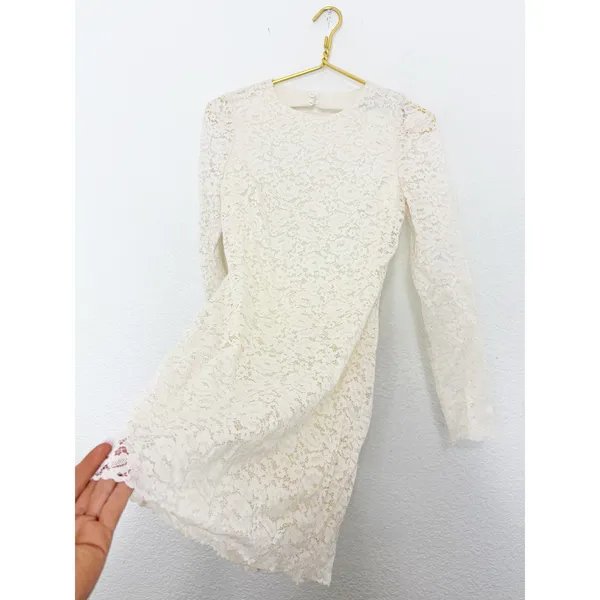 NWT Zara White Lace Long Sleeve Open Back Mini Dress Size Small Bridal Chic - Image 11