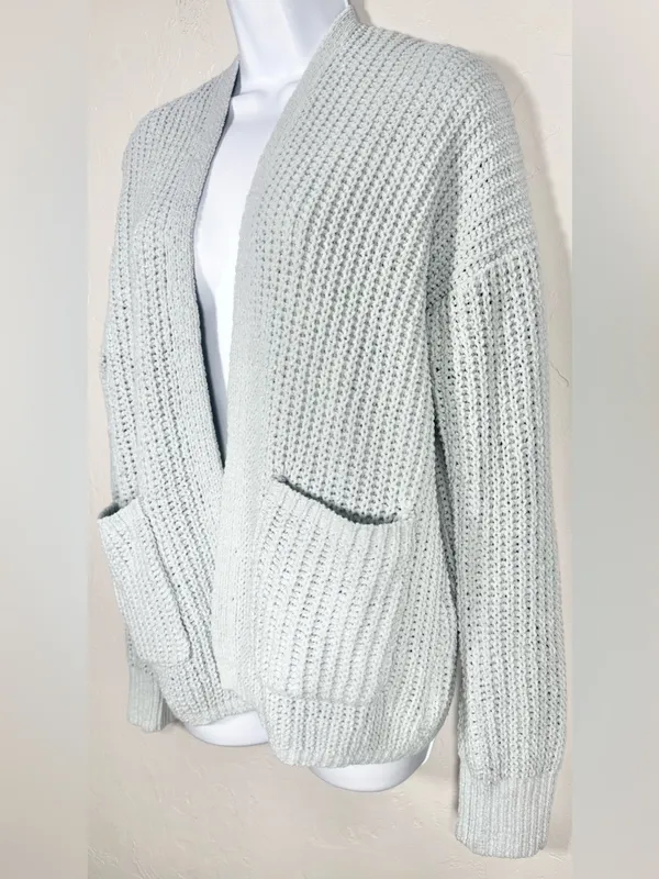 American Eagle Outfitters Open-Front Chunky Knit Cardigan Light Blue Size Small - Image 2