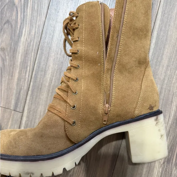 Source Unknown Tan Suede Lace-Up Ankle Boots - Image 9