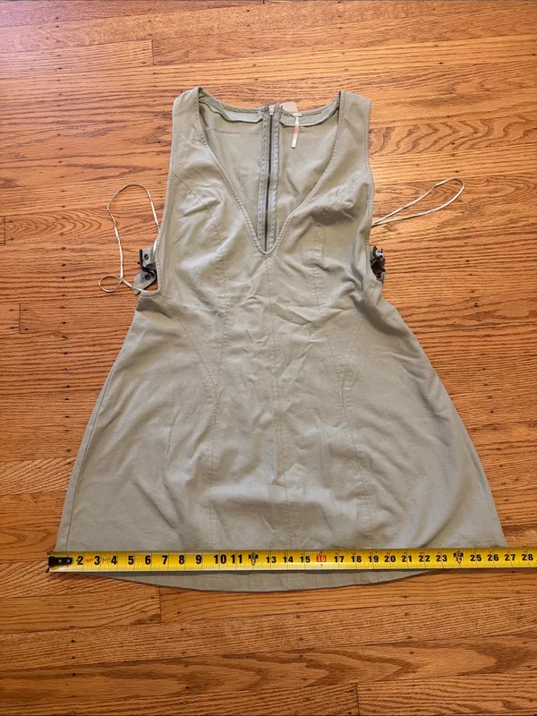Free People Teresa Sleeveless V-Neck Olive Green Washed Sage Mini Dress Size L - Image 5
