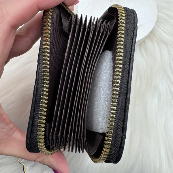 Black Quilted Faux Leather Zip Wallet - Image 4