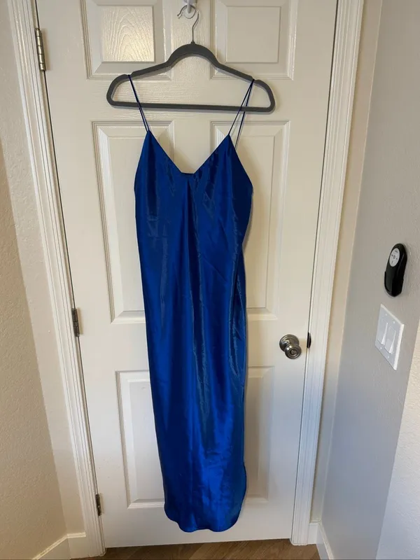 Vintage Frederick’s of Hollywood royal/cobalt-blue satin maxi slip nightgown - Image 2