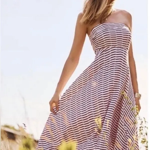Anthropologie Maeve Caleta Handkerchief Red Stripe Strapless Dress XL New - Image 2