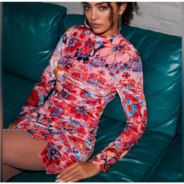 Della Burnout Velvet Mini Dress in Fruit Punch Combo - Image 2