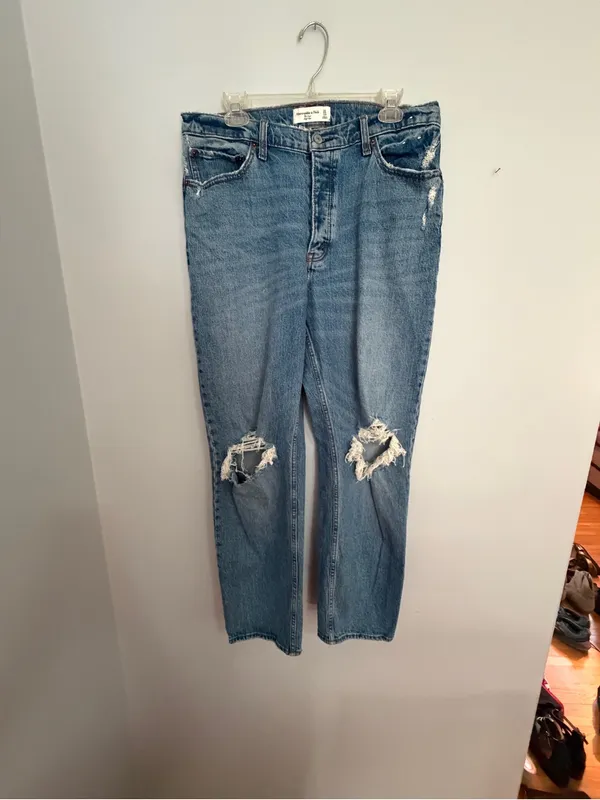Abercrombie & Fitch The Dad High Rise Light Blue Straight Jeans- 12 - Image 2
