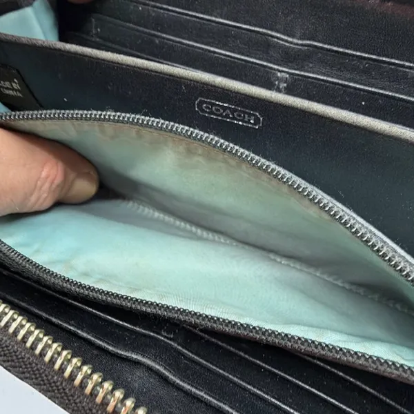 Coach Signature C Zip Around Black Canvas Leather Wallet - Image 7