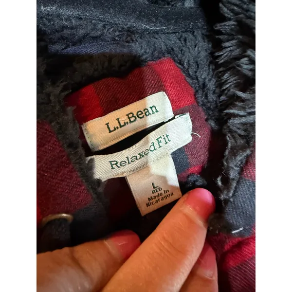 LL Bean Hooded Jacket Women Large L Red Buffalo Plaid Sherpa Lined Gorpcore - Image 3