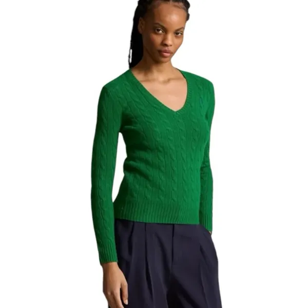 Vintage American Eagle Kelly Green Cable Knit V-Neck Sweater Large Y2K - Image 12