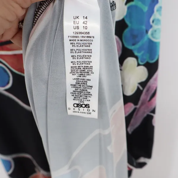 ASOS Design Maxi Dress Womens 10 Bodycon Black Multi Floral Open Back Excellent - Image 3